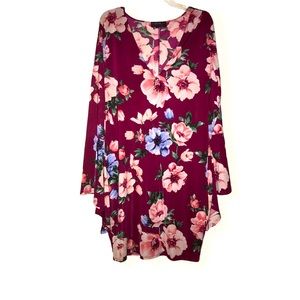 Forever 21+ Flower Bodycon Dress W/Flared Sleeves